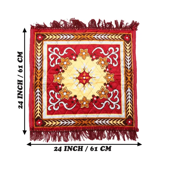 Set_of_2_Pcs._Quilted_Velvet_Prayer_Mat/Pooja_Aasan_Mat/Floor_Mat_(Color-Leaf_Red,_Size-24x24_Inches)