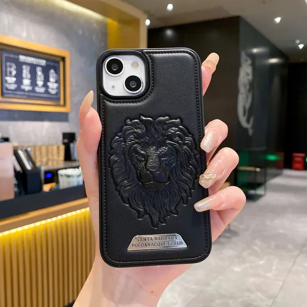 AS PLATINUM Apple iPhone 13/14/15 series Leather Santa Barbara 3d Lion face  case black Price in India Buy AS PLATINUM Apple iPhone 13/14/15 series  - Main Image