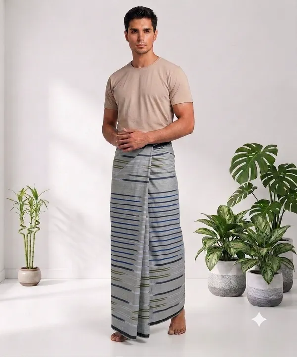 100%_cotton_silver_color_katari_lungi_for_men_