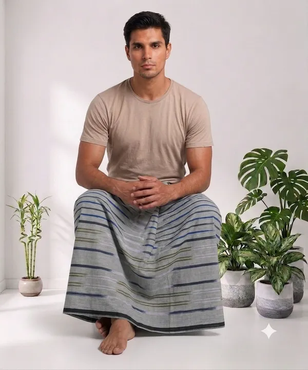 100%_cotton_silver_color_katari_lungi_for_men_