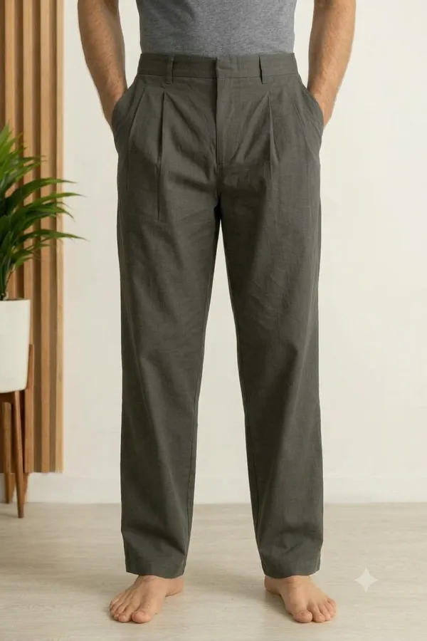Ismail_Men's_Cotton_pant_style_charcoal_grey_color_front_open_straight_fit_pyjama