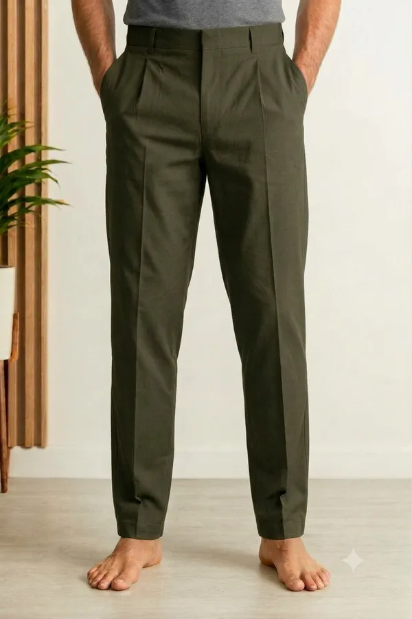 Ismail_Men's_Cotton_pant_style_olive_green_color_front_open_straight_fit_pyjama