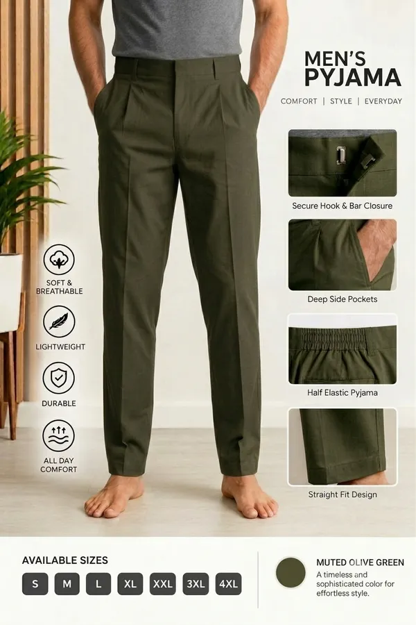 Ismail_Men's_Cotton_pant_style_olive_green_color_front_open_straight_fit_pyjama