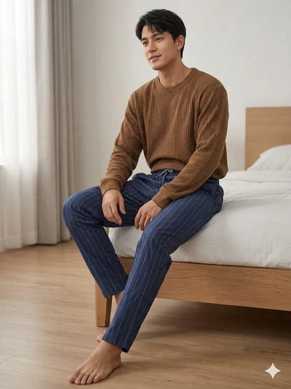 Ismail_men's_navy_blue_stripes_cotton_pyjama_for_men
