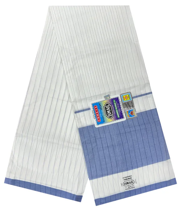 Ismail_pure_cotton_milk_white_with_blue_stripes_lungi_2.10_meter