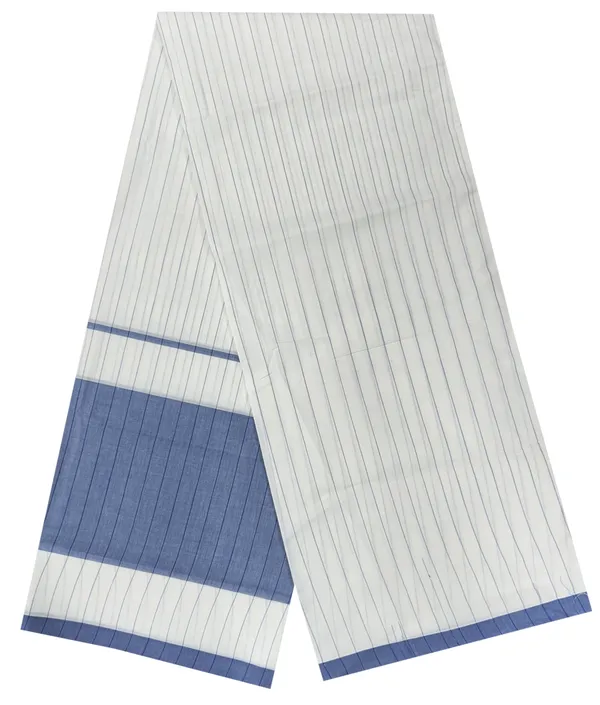 Ismail_pure_cotton_milk_white_with_blue_stripes_lungi_2.10_meter