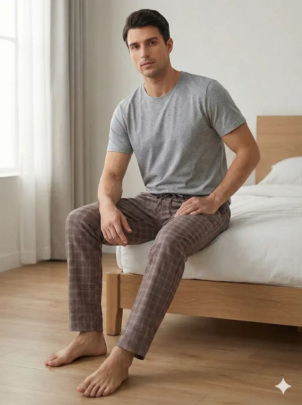Ismail_Men's_Cotton_check_brown_cotton_pyjama