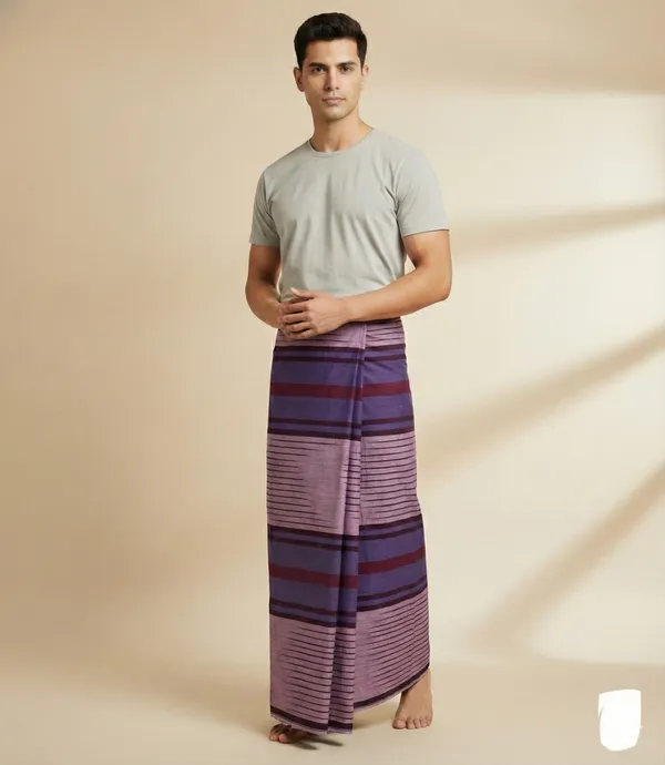 100%_cotton_maroon_stripes_lungi_for_men_2.10_,_2.25_and_2.60_meter