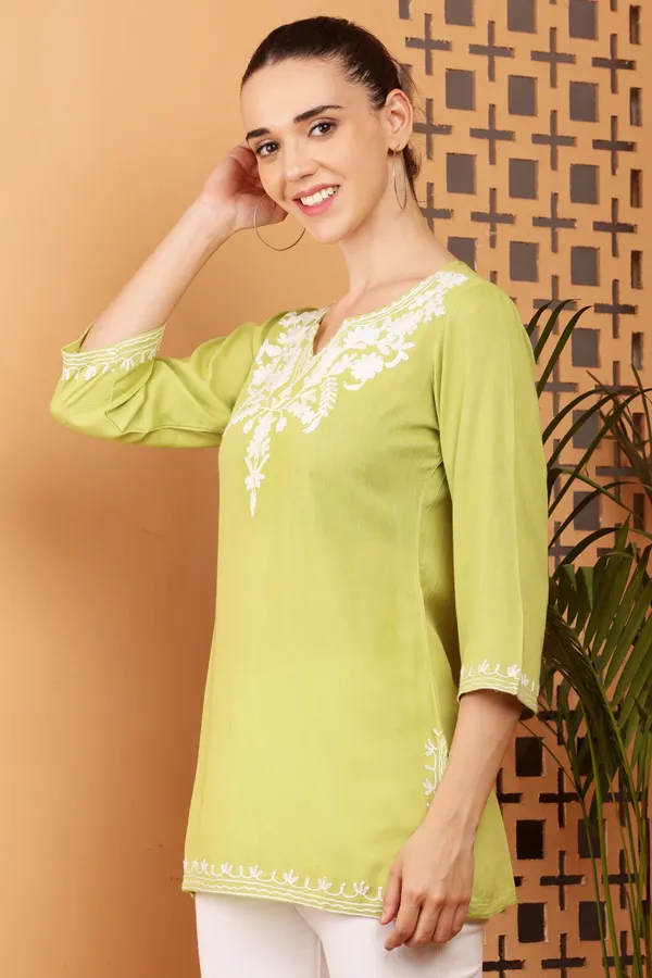 RIYA_OLIVE_EMBROIDERED_SHORT_KURTI