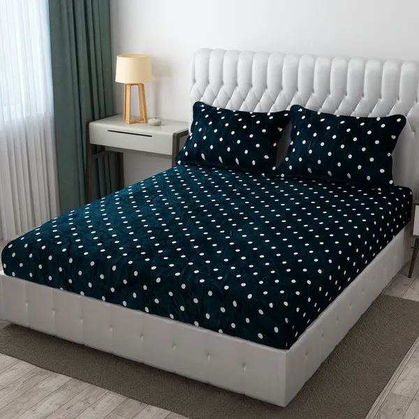 Snowdrop_Green-Dot_Warm_Fitted_Bedsheet_for_Winter_(Size_72_x_78_x_10)