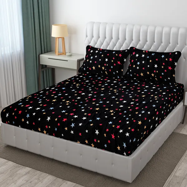 Snowdrop_Black-Star_Warm_Fitted_Bedsheet_for_Winter_(Size_72_x_78_x_10)