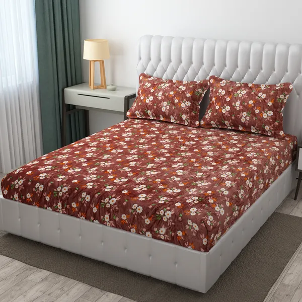 Snowdrop_Brown-Flower_Warm_Fitted_Bedsheet_for_Winter_(Size_72_x_78_x_10)