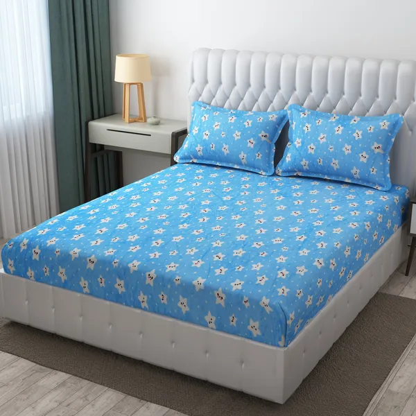 Snowdrop_Aqua-Flower_Warm_Fitted_Bedsheet_for_Winter_(Size_72_x_78_x_10)
