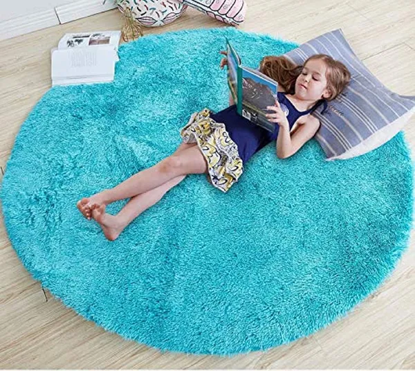 Polyester_Turquoise_blue_Round_Fluffy_Rug_Carpet