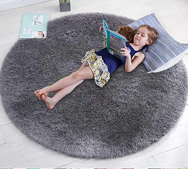 Polyester_Round_Circle_Plain_Fluffy_Shaggy_Grey_Throw_Rug_with_2_Inches_Piles_Height