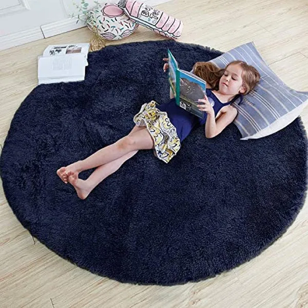 Round_Rug_Carpet_for_Bedroom,Fluffy_Circle_Rug_for_Kids_Room,Shaggy_Throw_Rug_for_Nursery_Room,_Navy_Blue_Plain_2inch_Piles_Hight