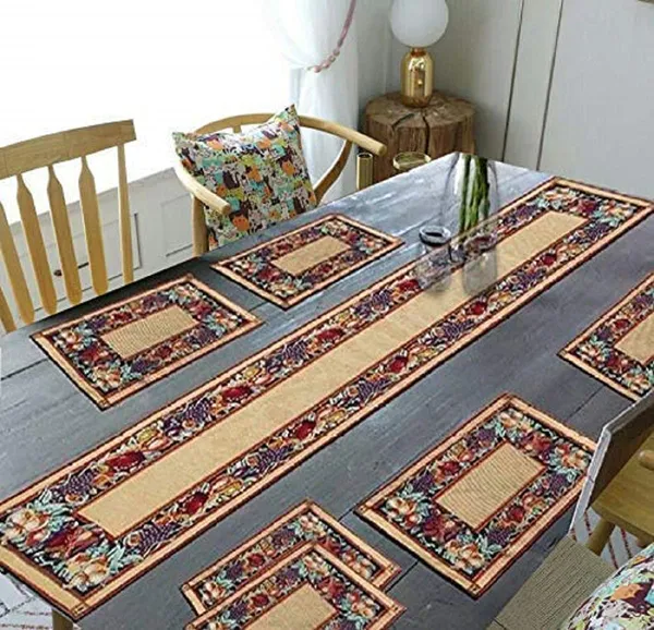 Jacquard_Cotton_Dining_Brown_Table_Mats_with_Runner