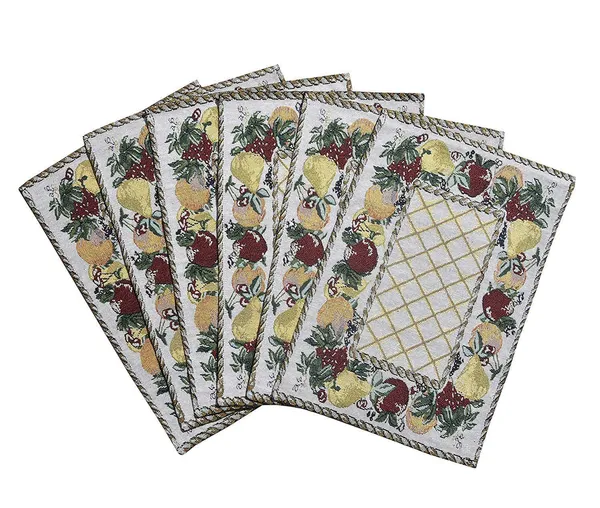 Jacquard_Cotton_Rectangular_Floral_Yellow_Dining_Table_Mats_with_Runner,_12.5"_x_19",_Set_of_7