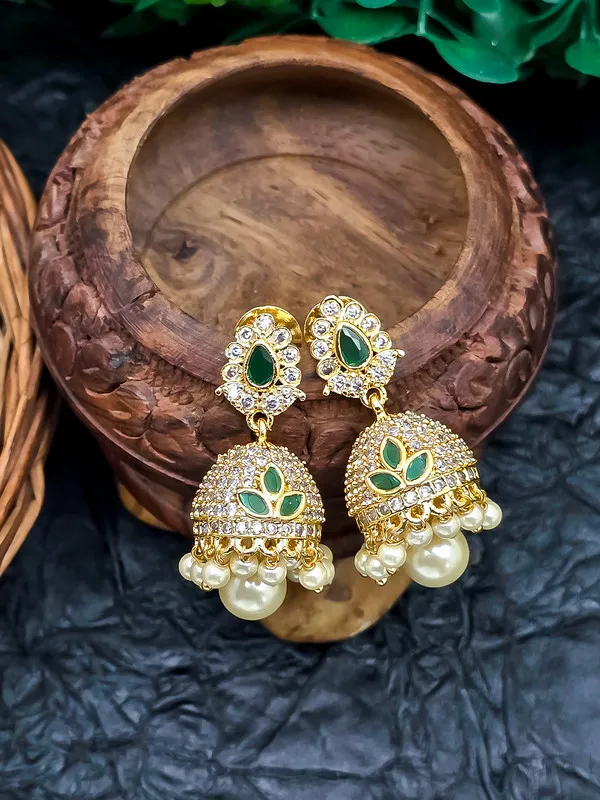 Gold-Plated_Green_Pearl_Jhumka_Earrings