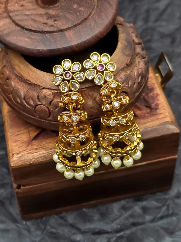 Gold-Plated_Kundan_Floral_Jhumkas