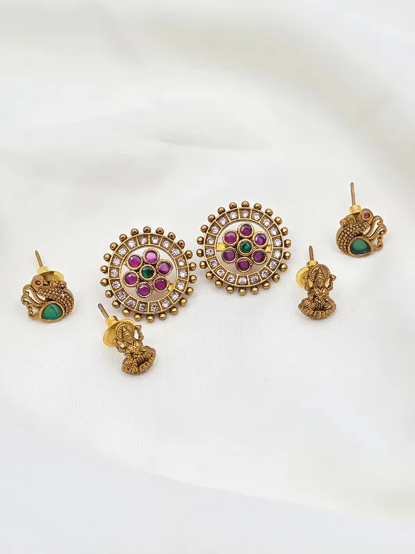 Gold-Plated_Stone_Circular_Changeable_Earrings_Set
