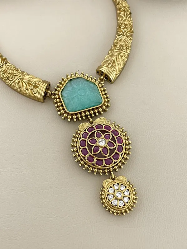 Gold_Plated_Turquoise_Necklace_Earrings_Set