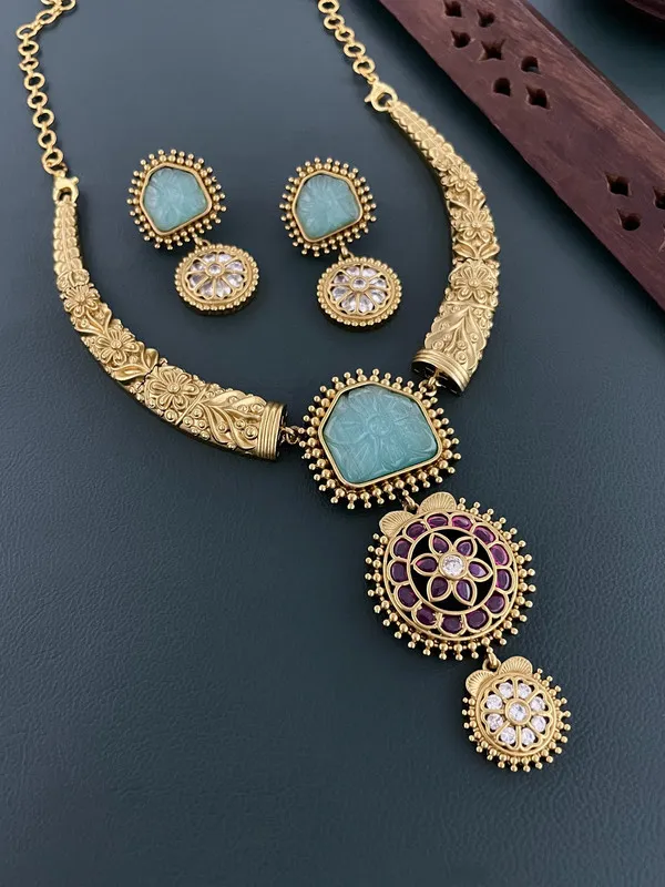 Gold_Plated_Turquoise_Necklace_Earrings_Set
