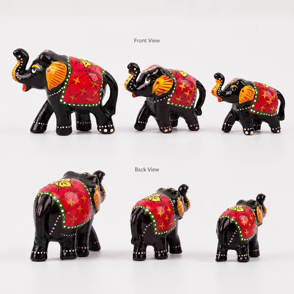 DreamKraft_Paper_Mache_Elephant_Showpieces,_Black,_Set_of_3