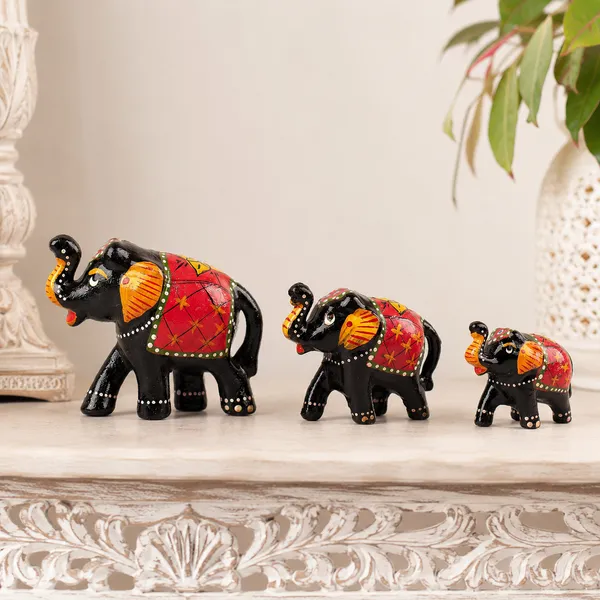 DreamKraft_Paper_Mache_Elephant_Showpieces,_Black,_Set_of_3