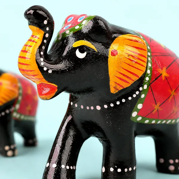 DreamKraft_Paper_Mache_Elephant_Showpieces,_Black,_Set_of_3