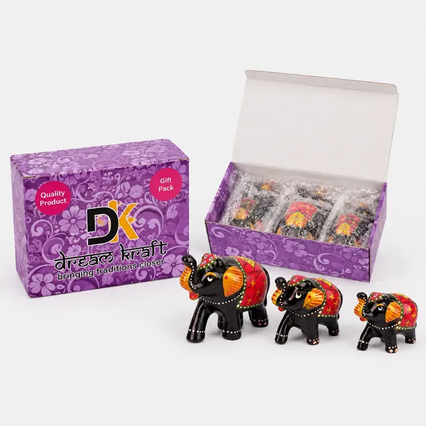 DreamKraft_Paper_Mache_Elephant_Showpieces,_Black,_Set_of_3