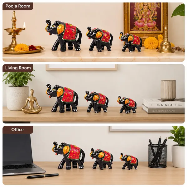 DreamKraft_Paper_Mache_Elephant_Showpieces,_Black,_Set_of_3