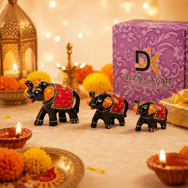 DreamKraft_Paper_Mache_Elephant_Showpieces,_Black,_Set_of_3