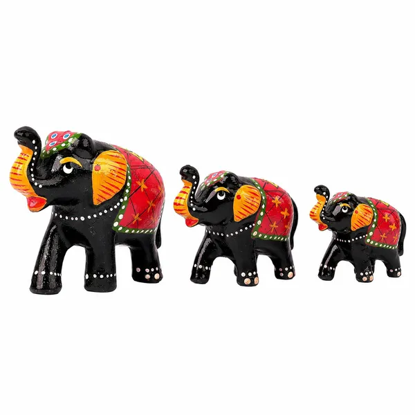 DreamKraft_Paper_Mache_Elephant_Showpieces,_Black,_Set_of_3
