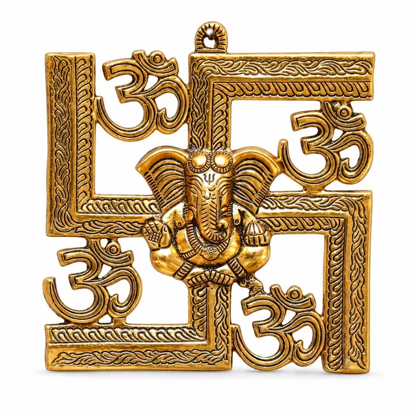 DreamKraft_Metal_Ganesha_Om_Swastika_Wall_Hanging,_Gold,_22_cm