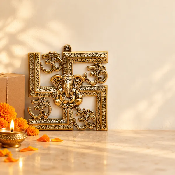 DreamKraft_Metal_Ganesha_Om_Swastika_Wall_Hanging,_Gold,_22_cm
