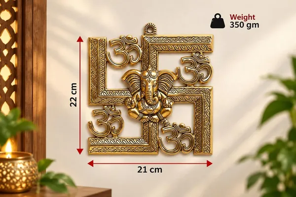 DreamKraft_Metal_Ganesha_Om_Swastika_Wall_Hanging,_Gold,_22_cm
