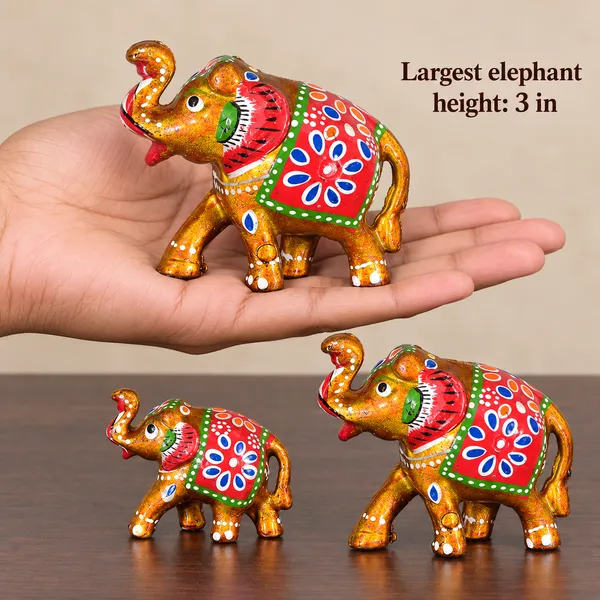 DreamKraft_Paper_Mache_Elephant_Showpiece_Set_of_3,_Yellow