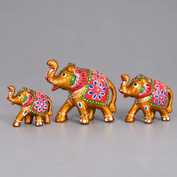 DreamKraft_Paper_Mache_Elephant_Showpiece_Set_of_3,_Yellow
