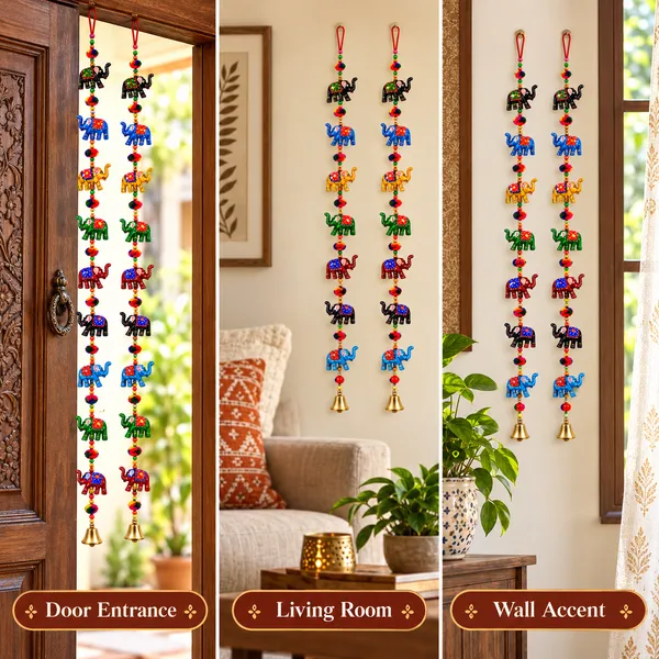DreamKraft_Paper_Mache_Elephant_Door_Hangings,_Multicolour,_Set_of_2