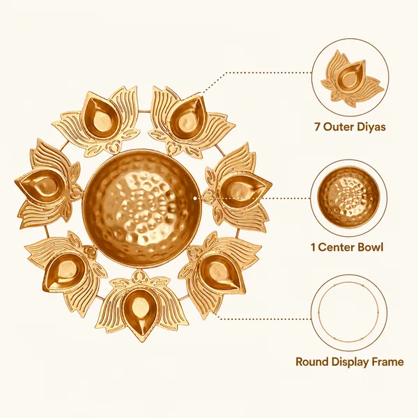 DreamKraft_Metal_Lotus_Diya_Urli_Bowl_with_Seven_Diyas,_Gold,_10_in