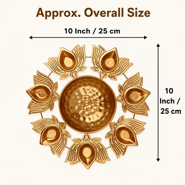 DreamKraft_Metal_Lotus_Diya_Urli_Bowl_with_Seven_Diyas,_Gold,_10_in