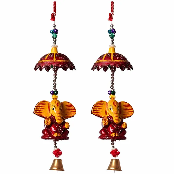 DreamKraft_Ganesha_Door_Hanging_Set_of_2,_Yellow,_Decorative_Canopy_and_Bell