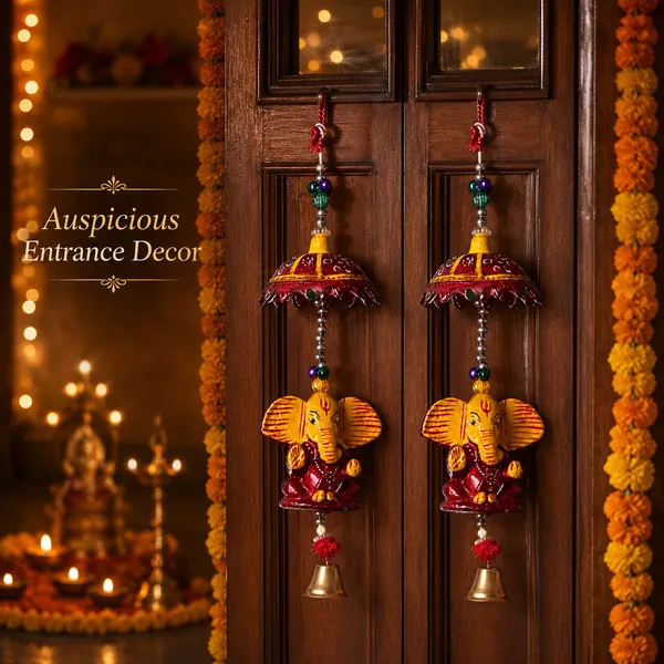 DreamKraft_Ganesha_Door_Hanging_Set_of_2,_Yellow,_Decorative_Canopy_and_Bell