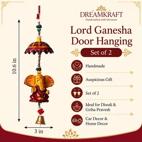 DreamKraft_Ganesha_Door_Hanging_Set_of_2,_Yellow,_Decorative_Canopy_and_Bell