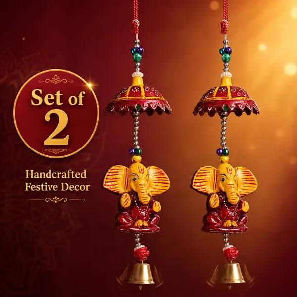 DreamKraft_Ganesha_Door_Hanging_Set_of_2,_Yellow,_Decorative_Canopy_and_Bell