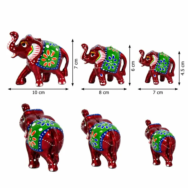DreamKraft_Paper_Mache_Elephant_Showpiece_Set_of_3,_Red