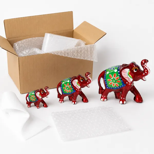 DreamKraft_Paper_Mache_Elephant_Showpiece_Set_of_3,_Red