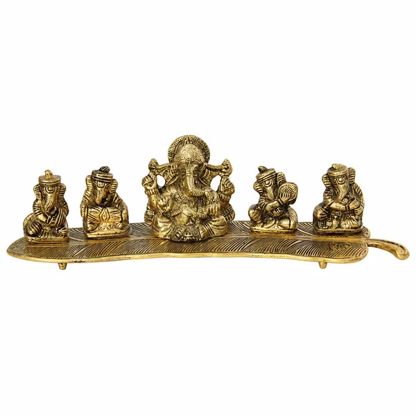 White_Metal_5_Ganesh_with_Musical_Instrument_on_Leaf_for_Home_Dv???vO?cor