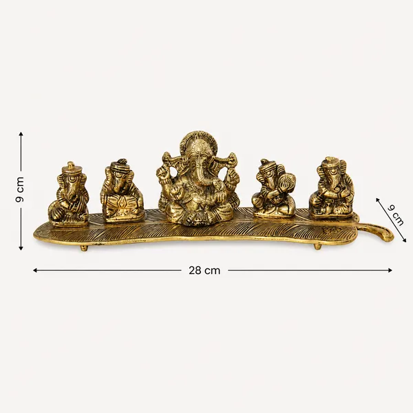 White_Metal_5_Ganesh_with_Musical_Instrument_on_Leaf_for_Home_Dv???vO?cor
